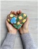 Coffee-Scented Souvenir – Heart with Blue and Yellow Petrykivka Flowers