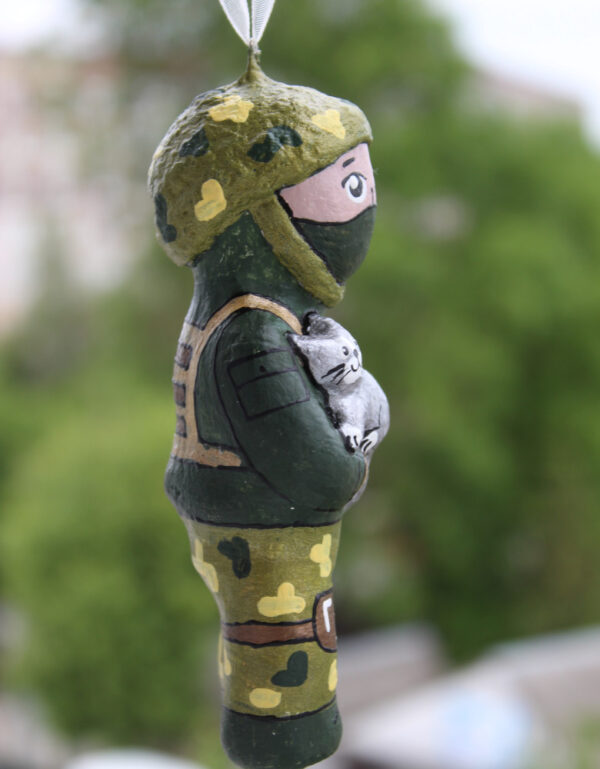Handcrafted Sculpture – Defender with Cat - Image 2