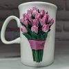 Mug "Pink Tulips" with Polymer Clay Decor