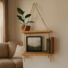 Two-Tier Hanging Beech Shelf, Natural Wood, Handmade