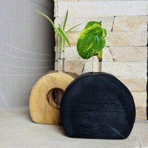 Wooden Eco Vases from Log | Tabletop Test Tube Vases for Cuttings and Flowers