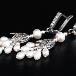 Bianca Rhodium Pearl Earrings, Natural Pearl Drop Earrings 55mm