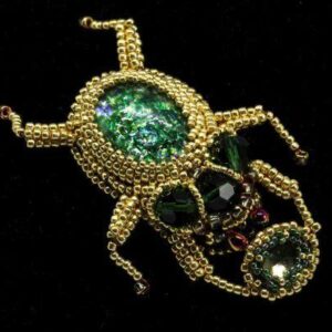 Green Scarab Brooch with Large Crystal