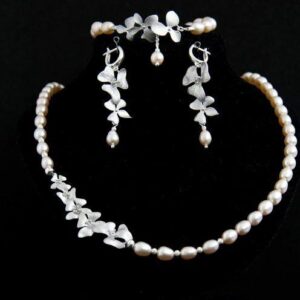 Natural Pearl Jewelry Set Necklace Bracelet Earrings “Persi”