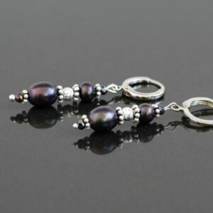 Сережки срібло з натуральними фіолетовими перлами Violet Pearls Ручна робота