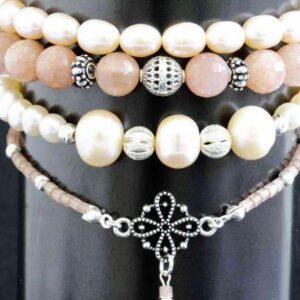 Pearl & Sunstone Bracelet Set “Smoky Rose”