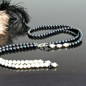 Long Black and White Pearl Necklace “Lady”