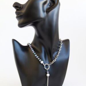 Rhodium Pearl Chain Necklace “Heloise”