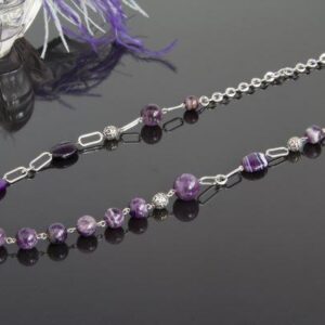 Agate and Amethyst Necklace “Agata” Rhodium Plated Chain