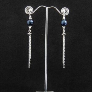 Сережки срібло ланцюжки з натуральними перлами Elegant Blue Довгі сережки Ручна робота