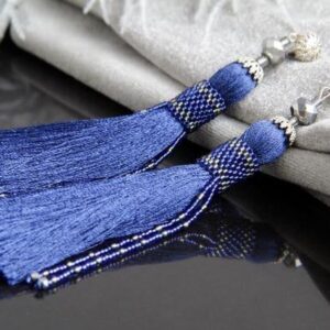 Blue Tassel Earrings with Beads “Electric”