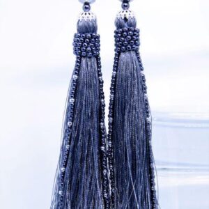 Gray Tassel Beaded Earrings “Margo”