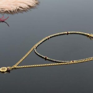 Garnet Choker and Gold Plated Chain Necklace “Amaret”