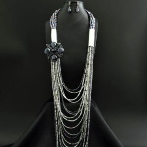 Pearl and Natural Stone Jewelry Set “Ekaterina Plus” Necklace Brooch Earrings