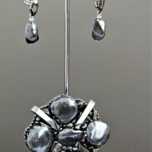 Black Stone Jewelry Set Pearl and Hematite “Ekaterina”