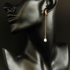 Gold Plated Baroque Pearl Chain Earrings “Yvonne”