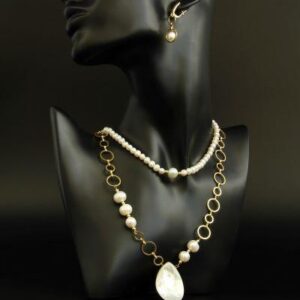 Pearl and Mother of Pearl Jewelry Set “Jacqueline” Choker Necklace Earrings