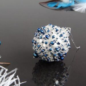Silver Blue Beaded Christmas Ornament Ball