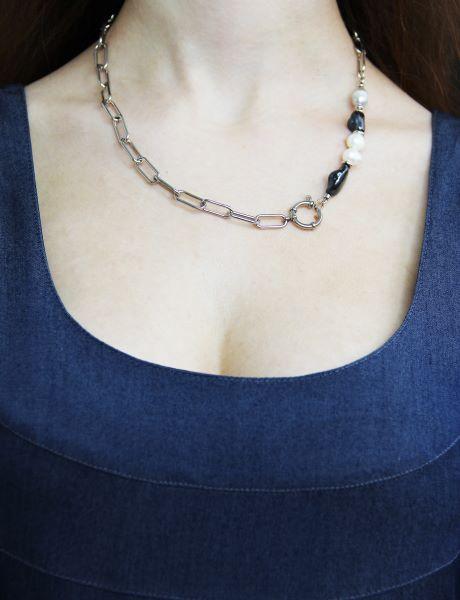 Rhodium Plated Pearl Chain Necklace “Majorca” - Image 8