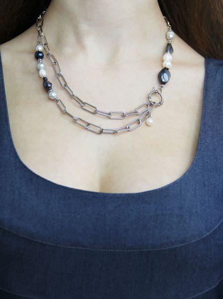 Rhodium Plated Pearl Chain Necklace “Majorca” - Image 9