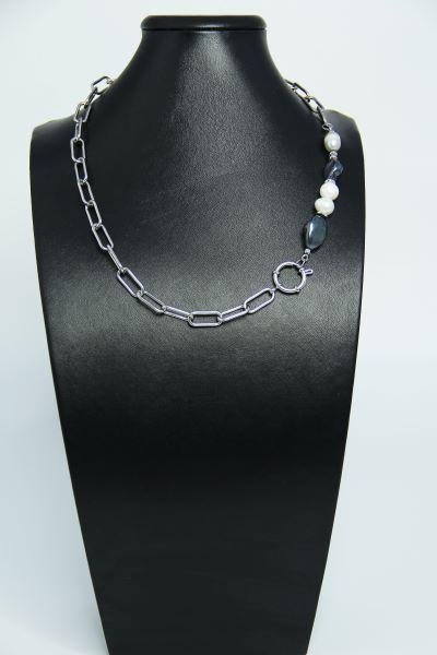 Rhodium Plated Pearl Chain Necklace “Majorca” - Image 3
