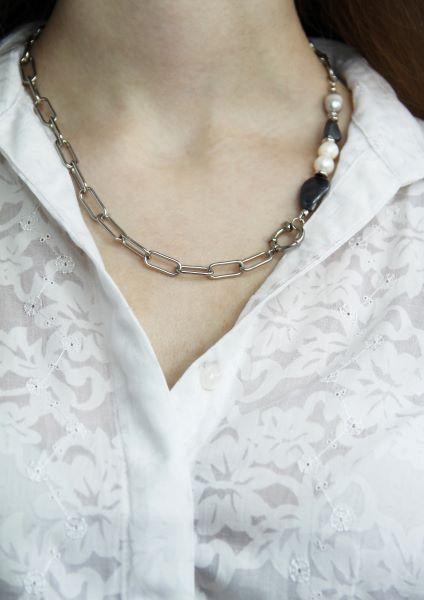 Rhodium Plated Pearl Chain Necklace “Majorca”