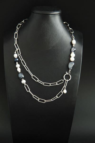 Rhodium Plated Pearl Chain Necklace “Majorca” - Image 10