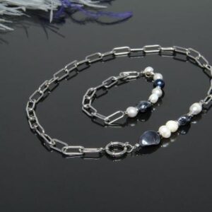 Pearl and Natural Stone Necklace and Bracelet Set “Majorca”