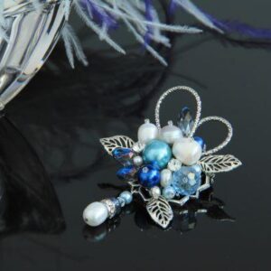 Amanda Pearl and Crystal Brooch, Blue Silver