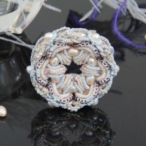 Gray Pink Lace Pearl Brooch “Magic Circle”