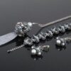 Комплект набір біжутерії мереживний сріблястий з перлами Silver Crystal Кулон з китицею, браслет та сережки