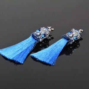 Blue Pearl Tassel Lace Earrings “Scheherazade”