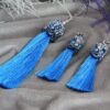 Pearl Jewelry Set “Scheherazade” Blue Pendant and Tassel Earrings