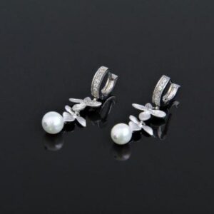 Natural Pearl and Rhodium Flower Earrings “Persi Wedding”