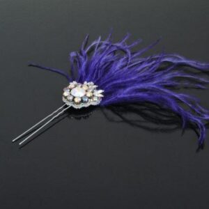 Crystal Pearl and Feather Hair Pin “Violet”