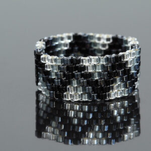 Black and Silver Beaded Wide Ring
