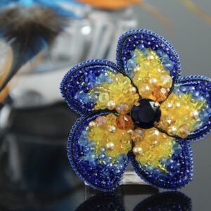 Yellow and Blue Crystal Flower Brooch “Flower of Ukraine”