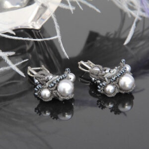 Rhodium Lace Pearl Beaded Earrings “Provence”