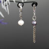Asymmetrical Rhodium Plated Pearl Chain Earrings “Julie”