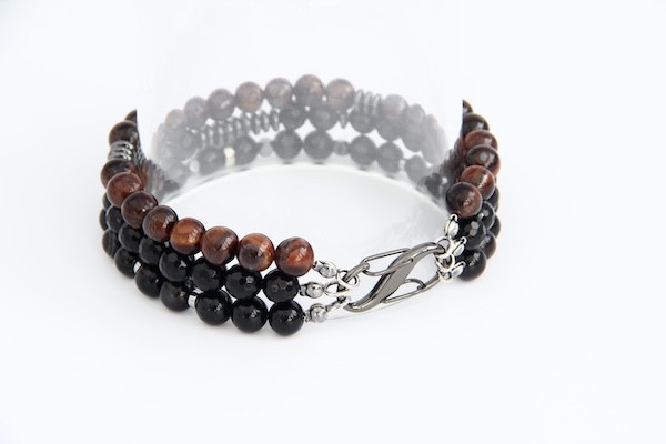 Multi Strand Natural Stone Men’s Bracelet “Richie” Agate Onyx Bull’s Eye Hematite - Image 3