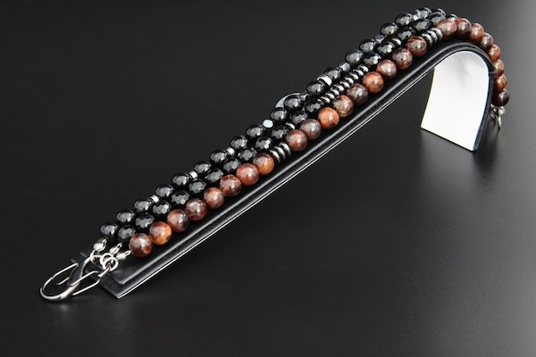 Multi Strand Natural Stone Men’s Bracelet “Richie” Agate Onyx Bull’s Eye Hematite - Image 4