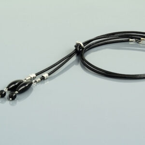 Long Agate Pendant on Black Leather Cord “Cole”