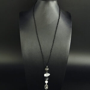 Long Natural Stone Pendant “Alonso” Obsidian Rock Crystal Agate Quartz
