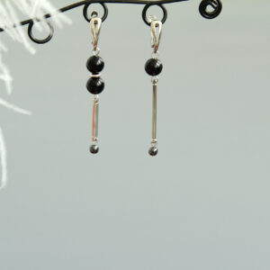 Asymmetrical Rhodium Plated Agate and Hematite Earrings “Cole”