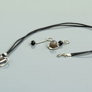 Agate Jewelry Set “Melanta” Pendant and Silver Earrings