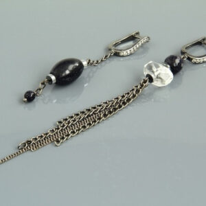 Asymmetrical Natural Stone Chain Earrings “Cassiopeia” Rock Crystal Aventurine Hematite