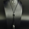 Agate Jewelry Set “Cole” Pendant and Rhodium Earrings
