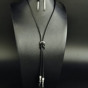 Agate Jewelry Set “Cole” Pendant and Rhodium Earrings