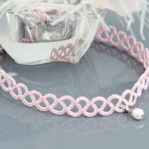 Pink Lace Choker with Pearl Pendant “Rosie”