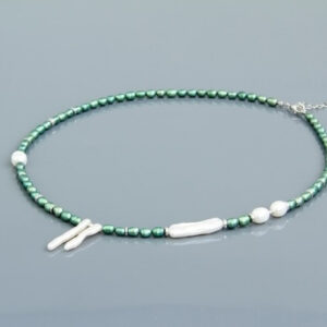 Green and White Baroque Pearl Necklace “Anelia”